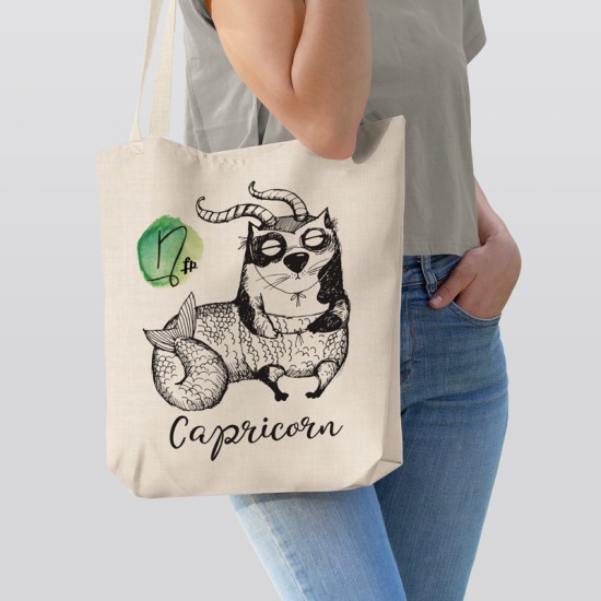 Αστείες Γάτες Ζώδια - Αιγόκερως (Τσάντα  Αγοράς)
